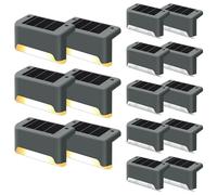 GIGALUMI Luces Solares para Exteriores Pack de 16, Luces para Escaleras, Impermeables, Iluminación LED para Escaleras Exteriores, Escalones, Vallas, Patios, Terrazas, Gris, Blanco Cálido