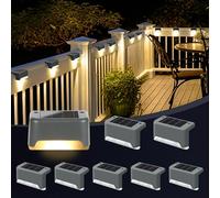 GIGALUMI Luces solares para exteriores pack de 8, luces para escaleras, impermeables, iluminación LED para escaleras exteriores, escalones, vallas, patios, terrazas,Gris, Blanco Cálido