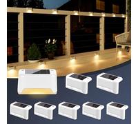 GIGALUMI Luces Solares para Exteriores Pack de 8, Luces para Escaleras, Impermeables, Iluminación LED para Escaleras Exteriores, Escalones, Vallas, Patios, Terrazas, Blanco, Blanco Cálido