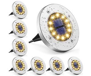 GIGALUMI Luces Solares para Jardín 12 LEDs 8 Piezas, Blanco Cálido Acero Inoxidable Impermeable para Exteriores, Patio, Césped, Pasarela