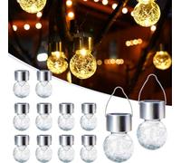 GIGALUMI Paquete de 12 luces solares para exteriores, luces solares colgantes para decoración de Navidad, luces solares de vidrio agrietado para exteriores, impermeables, para jardín, patio, valla,