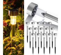 GIGALUMI Paquete de 16 Luces Solares de Camino para Exteriores, Impermeables, Iluminación LED de Paisaje de Acero Inoxidable para Jardín y Entrada
