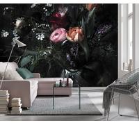 Gigante Floral Foto Pintado 366x254cm Negro Flores Decoración Dormitorio Mural
