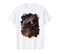 Gigante Que escupe Fuego el temible Dinosaurio Camiseta gráfica económica, Hombre, Blanco, XL