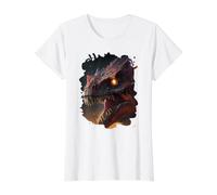 Gigante Que escupe Fuego el temible Dinosaurio Camiseta gráfica económica, Mujer, Blanco, S