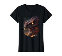 Gigante Que escupe Fuego el temible Dinosaurio Camiseta gráfica económica, Mujer, Negro, M