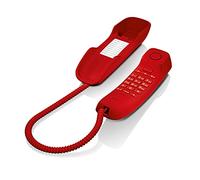 Gigaset DA210 - Teléfono con cable elástico - Espacio para 10 entradas de marcación rápida - Rellamada - Compatible con audífonos - Melodía y volumen del timbre ajustables - Color Rojo