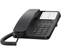 Gigaset Desk 400 - Teléfono con Cable con cordón elástico - Espacio para 10 entradas de marcación rápida - Rellamada - Compatible con audífonos - Marcación DTMF o por pulsos Ajustable, Negro
