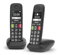 Gigaset E290 Duo - Teléfono Fijo Inalámbrico con Teclas Grandes, Adecuado para Personas Mayores, Pantalla de Alta Visibilidad, Manos Libres, Compatible con Audífonos, Negro