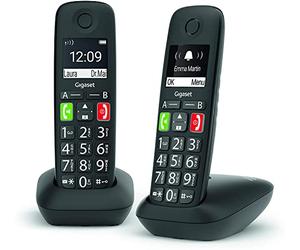 Gigaset E290 Duo - Teléfono Fijo Inalámbrico con Teclas Grandes, Adecuado para Personas Mayores, Pantalla de Alta Visibilidad, Manos Libres, Compatible con Audífonos, Negro
