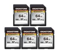 Gigastone - Paquete de 5 tarjetas SD V30 SDXC de 64 GB, tarjeta de memoria de alta velocidad 4K Ultra HD, compatible con c maras digitales Canon,