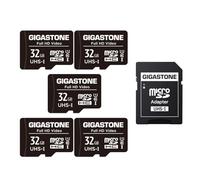 Gigastone - Tarjeta de Memoria de 32 GB, 5 Tarjetas, Alta Velocidad de Lectura de hasta 90 MB/s. Ideal para cámara Drone Full HD Video, U1 C10 Micro SDHC UHS-I con 2 Mini Estuches y 1 Adaptador SD.