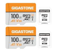 GIGASTONE Tarjeta Micro SD 100GB (Paquete de 2), A1 V30, Grabación de Video 4K, Compatible con Cámara de Seguridad, Dash CAM y Dron, MicroSDXC UHS-I Clase 10 hasta 100MB/s, con Adaptador
