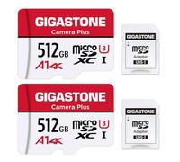 GIGASTONE Tarjeta Micro SD 512GB Paquete de 2, Camera Plus, 4K UHD, A1 U3 Clase 10, hasta 100MB/s, Compatible con Smartphone, Cámara, Drone, Videocámara y Consola, con Adaptador