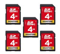 GIGASTONE Tarjeta SD 4GB, Paquete de 5, Tarjeta de Memoria, 5 Minicajas, SDHC Clase 4 para Fotos, Videos, música, Archivos de Voz, cámara DSLR, videocámara DSC, grabadora, reproducción, PC, Mac, POS