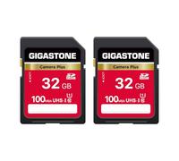 GIGASTONE Tarjetas SD de 32GB Paquete de 2, Camera Plus, UHS-I U1 Clase 10 SDHC Tarjeta de Memoria Full HD para cámara Digital Canon, con 2 Mini Fundas