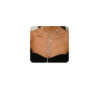 GIGB PBDK Gargantilla de diamantes de imitación brillantes, collar largo de cadena de cristal plateado para mujer, collar de oro lariat moderno, accesorios de fiesta de boda, L, Acero aleado, No es