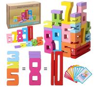 Giggleye Bloques de construcción numérica, 20 piezas de bloques de construcción de números de madera, juguetes educativos Montessori a partir de 3 años, bloques de cálculo apilables de 3 a 6 años