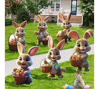 Giggleye Conejos de Pascua para jardín, cartel publicitario 2D, cartel publicitario de Pascua, cartel para decoración de jardín, decoración grande de Pascua, para exteriores, búsqueda de huevos de