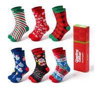 Giggling Getup 6 calcetines de algodón de Navidad para mujer, calcetines a cuadros para mujer, vacaciones, regalos de fiesta de Navidad para Navidad, Tartán Clásico, Talla única
