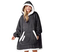 Giggling Getup Manta con Capucha Ponible para Mujeres Hombres - Manta de Sherpa de Franela- Suave Manta Sudadera Cálida y Acogedora con Gran Bolsillo y Mangas, Regalos para Adultos, Gris Oscuro