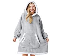 Giggling Getup Manta con Capucha Ponible para Mujeres Hombres - Manta de Sherpa de Franela- Suave Manta Sudadera Cálida y Acogedora con Gran Bolsillo y Mangas, Regalos para Adultos, Gris