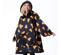 Giggling Getup Manta con Capucha Ponible para Mujeres y Hombres - Sudadera Manta de Franela Sherpa Sobredimensionada, con Gran Bolsillo y Mangas, Regalos de Cumpleaños para Adultos, Pizza