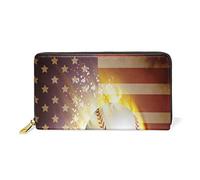 GIGIJY - Cartera con diseño creativo de pelota de béisbol en la bandera de Estados Unidos para mujer, cartera larga con cremallera, multicolor, Talla única