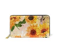 GIGIJY - Cartera larga con cremallera para mujer, diseño vintage de girasoles amarillos, acuarela, con estampado de girasoles amarillos, multicolor, Talla única