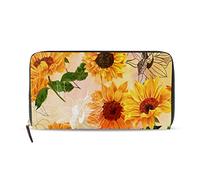 GIGIJY - Cartera larga con cremallera para mujer, diseño vintage de girasoles amarillos, acuarela, con estampado de girasoles amarillos, multicolor, Talla única, Vintage