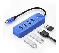 GiGimundo USB C Hub，4 Port USB Hub 3.0 for Laptop, Fast Data Transfer MacBook Adapter USB C(15cm Cable) Compatible with MacBook, PS4, Surface Pro, Flash Drive, Mobile HDD, Azul