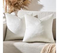 GIGIZAZA Cojín Terciopelo Funda de Cojines 40x40 cm Marfil Decoración Almohada Caso de la Cubierta para Sofá Cama 2 Paquetes