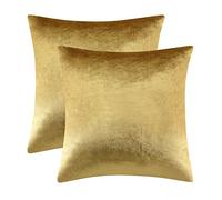 GIGIZAZA Fundas de Almohada Decorativas de Terciopelo Dorado, Fundas de Almohada de 18 x 18 Pulgadas, para sofá Cama, Paquete de 2 Fundas de cojín Suaves