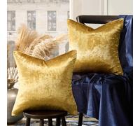 GIGIZAZA Juego de 2 Fundas de Almohada Decorativas de 16 x 16 Pulgadas, Fundas de Almohada cuadradas Doradas para sofá, Almohadas Bohemias de Terciopelo para sofá