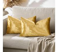 GIGIZAZA Oro De Lujo Terciopelo Almohadon Cubre Caso, Rayas Acento Confortable Funda de Cojin, Mejor Decoración Square Sham Fundas de Almohada para Sofá Sofá Cama Casa Decor 30x50cm Juego de Dos