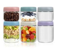 Gigmeta 6 Pack Tarros de Avena Nocturna,3 * 300 ml/3 * 500 ml tarros de vidrio reutilizables, con tapa de rosca, tarros de almacenamiento de vidrio de borosilicato para yogur, cereales, gachas