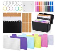 Gigmeta Caja de fichas con 180 fichas forradas de colores, 15 pestañas, 6 anillas y 6 pegatinas - Perfecta para el estudio, la escuela, la universidad, la oficina y el hogar