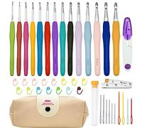 Gigmeta Juego de 14 ganchos de ganchillo, juegos de ganchillo para adultos principiantes, juego de ganchillo para tejer con asas de goma ergonómicas, estuche y bolsa portátil, regalo para hermanas