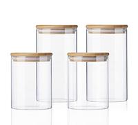 Gigmeta Juego de 4 Tarros de Cristal de 800/1200ml Con Tapas de Bambú, Tarros HerméTicos de Cocina, Tarros de Especias, Juego de Tarros de Cristal de Borosilicato Reforzado