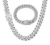 GIHENHAO Cadena Cubana Hombres Iced Out,13MM Hombres Miami Chapado en Platino Plateado en Oro Blanco Gargantilla Collar Pulsera, Completo Diamante Prong Set(20inch+8.3inch)