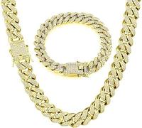 GIHENHAO Cadena de eslabones cubanos para hombre, collar y pulsera de plata, cadenas cubanas de Miami, cadena de diamantes brillantes para joyería de hip hop, Zinc, Diamantes de imitación