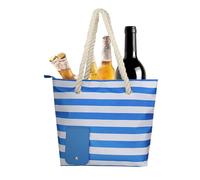 Gihioue Bolsa para vino de playa, bolso de la compra, bolsa de picnic, bolsa de vino con compartimento térmico acolchado y boquilla para beber, bolsa de vino recargable para 2 botellas de vino, Blue +