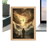 Gihioue Pintura de Jesús - Luz de imagen de Cristo LED 3D - Pintura religiosa LED como arte de pared e decoración cristiana para el hogar, dormitorio, iglesia, Pascua, Navidad, cumpleaños