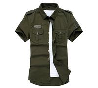 Gihuo - Camisa táctica militar de manga corta para hombre, para trabajo, aire libre, senderismo, camping, caza, pesca, Verde militar, Large