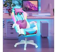 gihusrzx Sillas de videojuegos con luces LED RGB, sillas de video para niñas, silla ergonómica para adultos, reposapiés reclinable, respaldo alto, videojuego con masaje y reposapiés, color morado