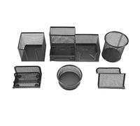 Giilayky - Juego de 6 piezas, diseño de metal, oficina, organizador de escritorio, portalápices, almacenamiento multifuncional de metal, color negro