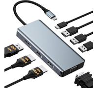 GIISSMO - Estación de acoplamiento para ordenador portátil 10 en 1 para Windows con 2 HDMI 4K, RJ45, 10 Gbps USB C/USB A 3.1, 100 W PD, USB 2.0, ranuras SD/TF para MacBook/Dell/HP/Lenovo/Surface