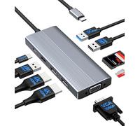 GIISSMO Estación de acoplamiento USB C 3 monitores adaptador HDMI para Dell HP Lenovo, etc., estación de acoplamiento para laptop, 3 monitores, concentrador USB C con 2 puertos HDMI 4K + VGA + carga