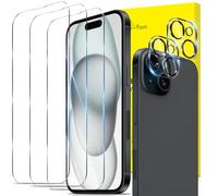 GiiYoon-3 Piezas Protector de Pantalla para iPhone 15 Plus Cristal Templado,[Sin Burbujas] [9H Dureza] Protector de Lente de Cámara [2 Piezas] Vidrio Templado HD Protector Pantalla