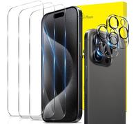 GiiYoon-3 Piezas Protector de Pantalla para iPhone 15 Pro Max Cristal Templado,[Sin Burbujas] [9H Dureza] Protector de Lente de Cámara [2 Piezas] Vidrio Templado HD Protector Pantalla